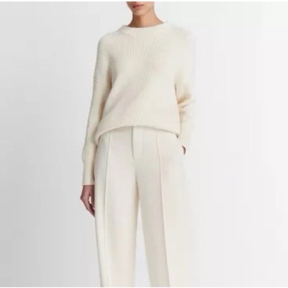 NEW Vince Women's White Ribbed Cotton Sweater Crew Neck Pullover Size XS